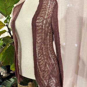 Wild Pearl Burgundy Mauve Open-Knit Cardigan